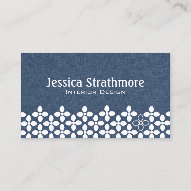 Modern Navy Blue and White Flower Elegant Business Card (Front)