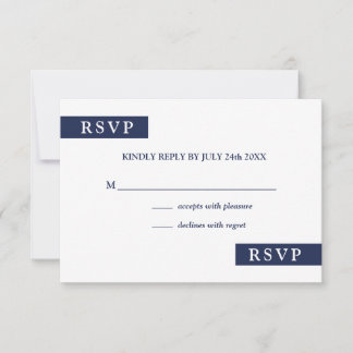 Modern Navy Blue and White Geometric Wedding RSVP Card