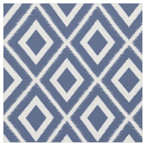 Modern Navy Blue and White Ikat Pattern Fabric