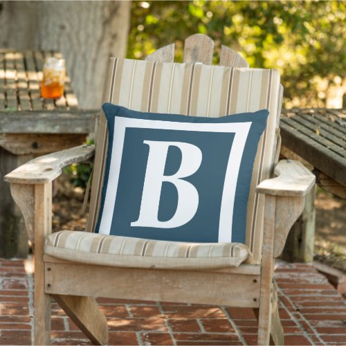 Modern Navy Blue And White Monogram Initial Large Outdoor Pillow