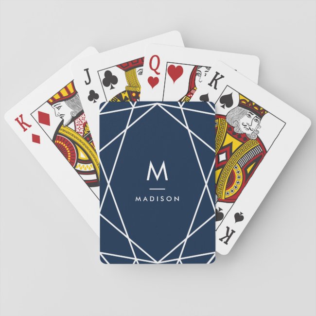 Modern Navy Blue and White | Monogram Playing Cards