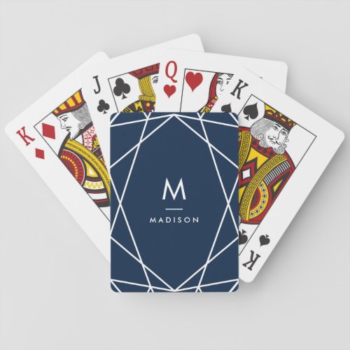 Modern Navy Blue and White  Monogram Poker Cards