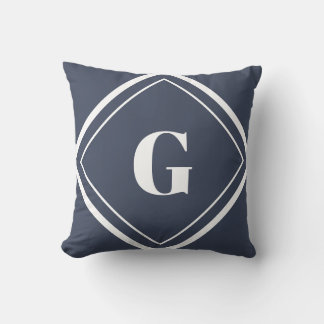 Modern Navy Blue and White Monogram Throw Pillow