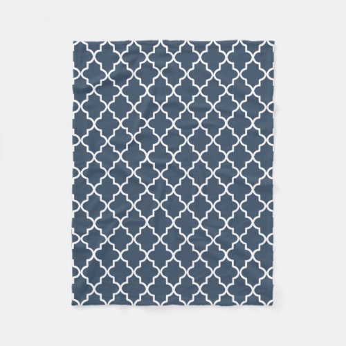 Modern Navy Blue and White Moroccan Quatrefoil Fleece Blanket