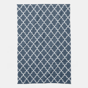 Modern Navy Blue and White Moroccan Quatrefoil Kitchen Towel