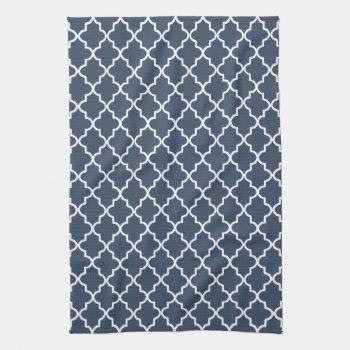 Modern Navy Blue And White Moroccan Quatrefoil Kitchen Towel by cardeddesigns at Zazzle