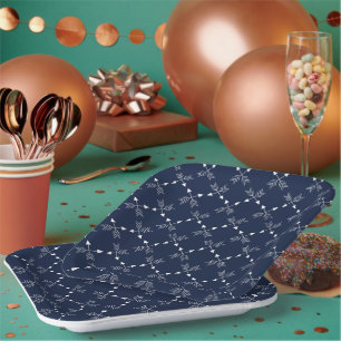 Modern Navy Blue and White Pattern Holiday Paper Plates