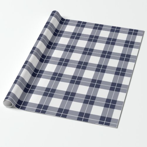 Modern Navy Blue and White Plaid Pattern Wrapping Paper