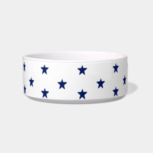 Modern navy blue and white stars pattern dog Cat Bowl