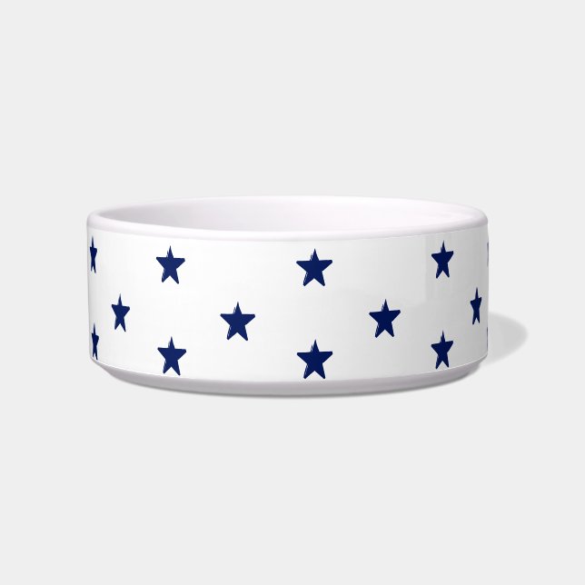 Modern navy blue and white stars pattern dog Cat Bowl (Front)