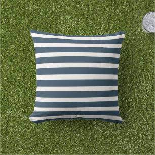 Modern Navy Blue and White Stripes Outdoor Pillow