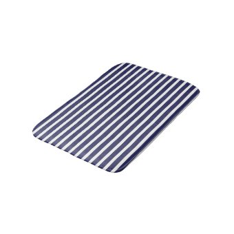 Modern Navy Blue And White Stripes Pattern Bath Mat | Zazzle