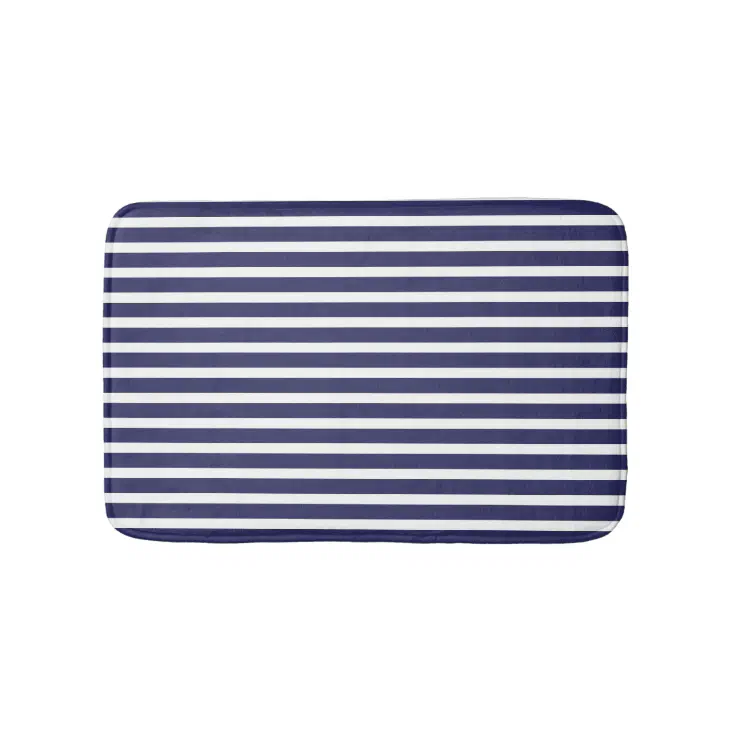 Modern Navy Blue And White Stripes Pattern Bath Mat Zazzle