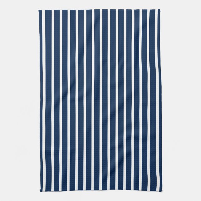 Modern navy blue and white stripes pattern chic kitchen towel (Vertical)