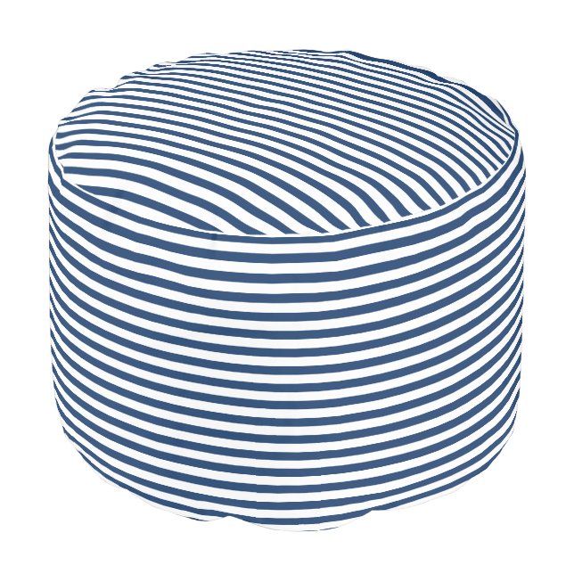 Modern navy blue and white stripes pattern chic pouf (Angled Front)