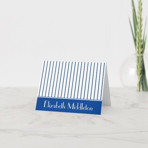 Modern Navy Blue and White Stripes Personalized Note Card