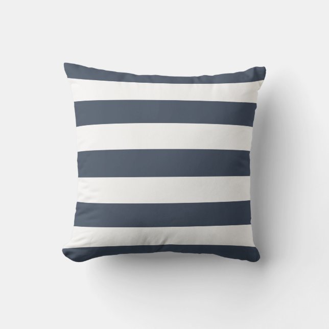 Modern Navy Blue and White Stripes Throw Pillow (Front)