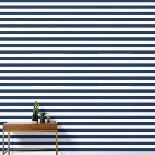 Modern Navy Blue And White Stripes  Wallpaper