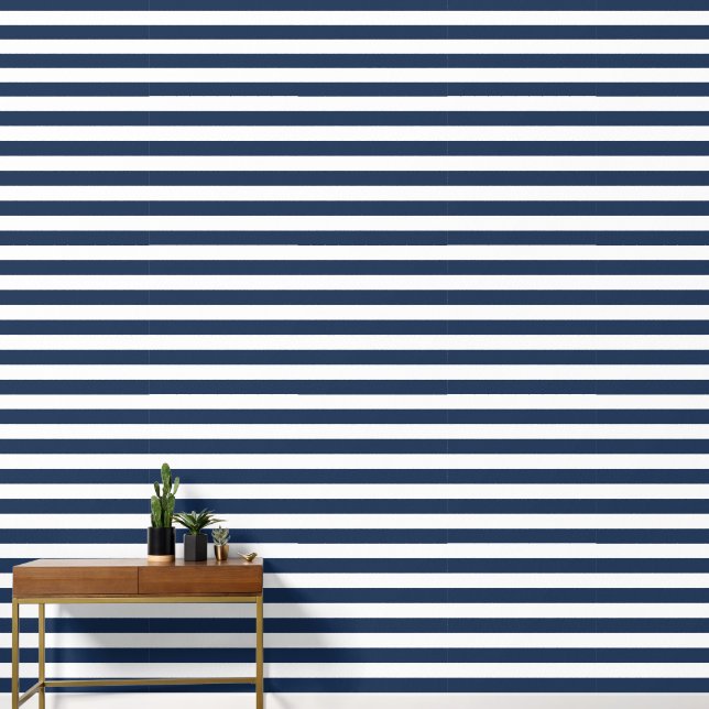 Modern Navy Blue And White Stripes  Wallpaper (Hallway)