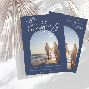 Modern Navy Blue Arch Photo Wedding Invitation