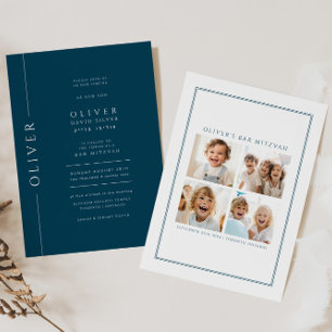 Modern Navy Blue Bar Mitzvah Invitation Photo