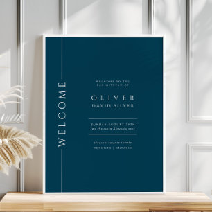 Modern Navy Blue Bar Mitzvah Welcome Sign