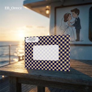 Modern Navy Blue, Beige Checkered  Return Address  Envelope
