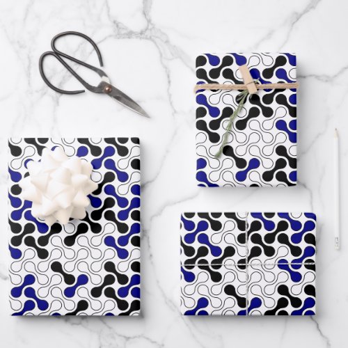 Modern Navy Blue Black Geometric Metaball Pattern Wrapping Paper Sheets