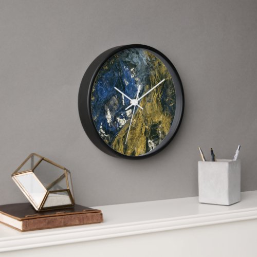 Modern Navy Blue Black Gold Abstract Art  Clock