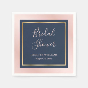 Modern Navy Blue Blush and Gold Bridal Shower Napkins
