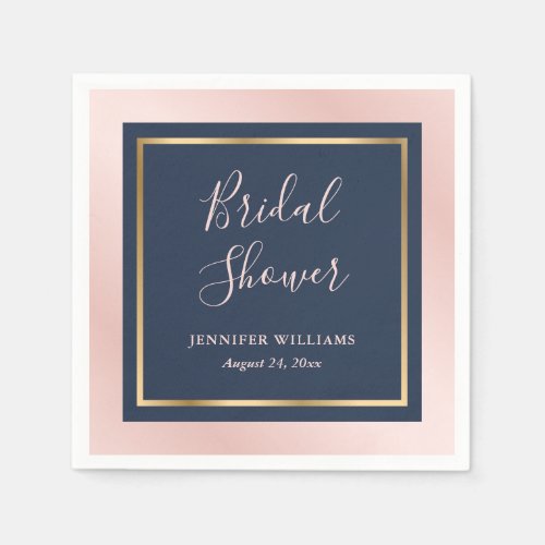 Modern Navy Blue Blush and Gold Bridal Shower Napkins