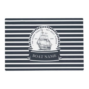 Modern Navy Blue Boat Personalized Family Name Placemat