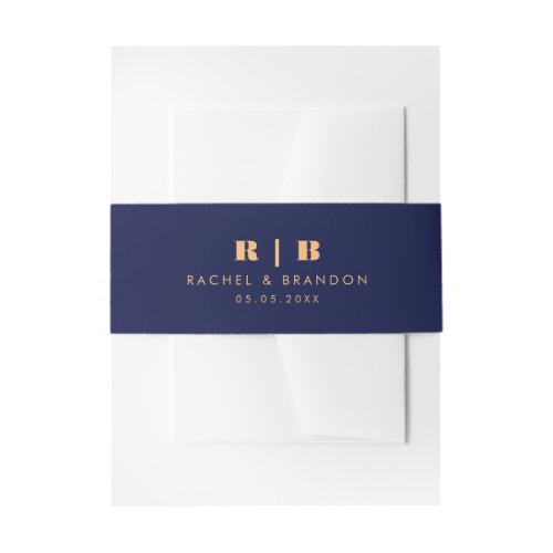 Modern Navy Blue Bold Monogram Wedding Invitation Invitation Belly Band