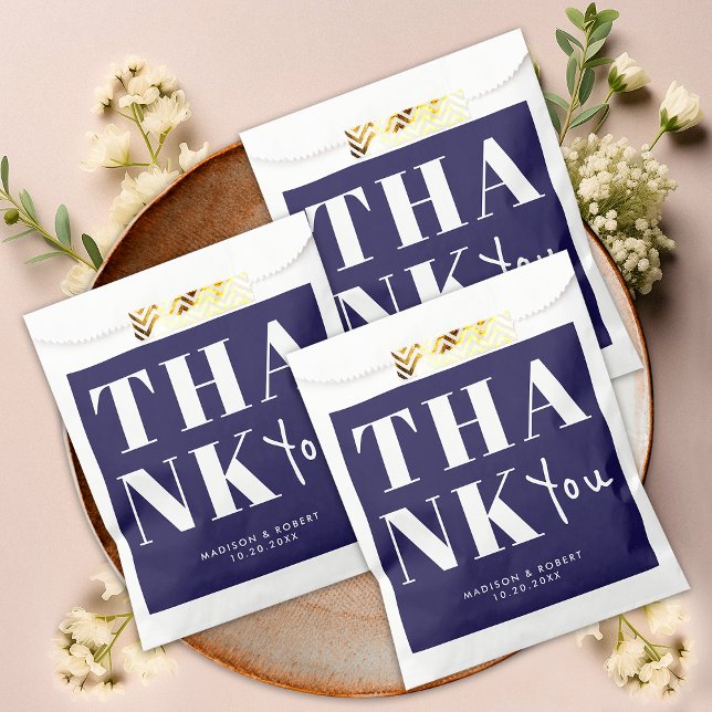 Modern Navy Blue Bold Thank You Wedding Party Favor Bag (Creator Uploaded)