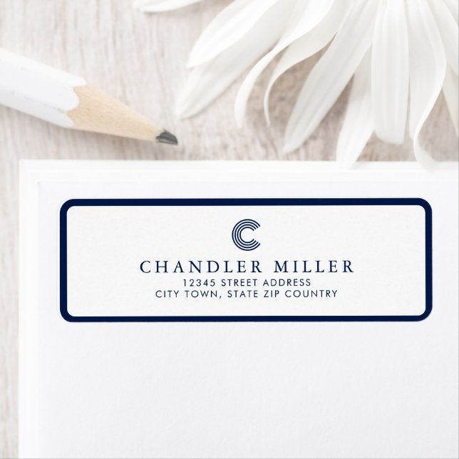Modern Navy Blue Border Custom Stationery Address Label (Insitu)