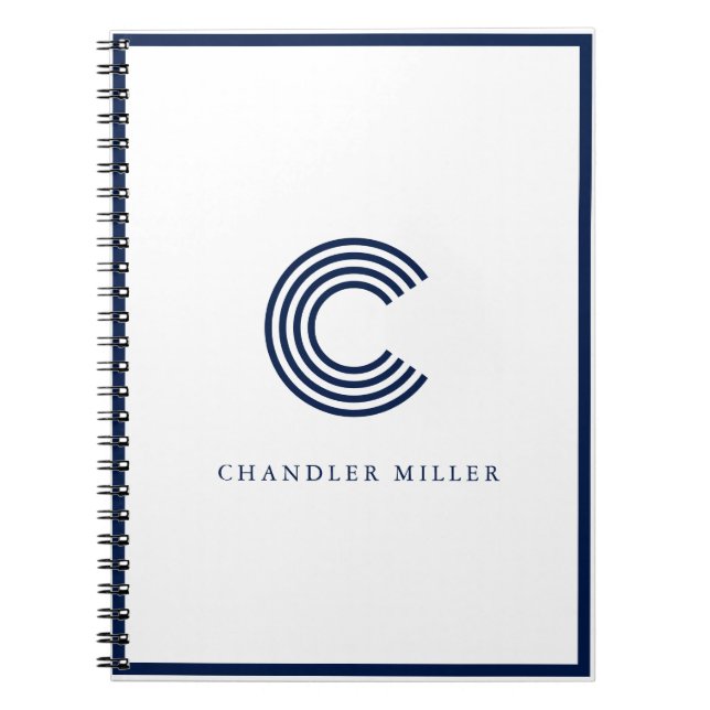 Modern Navy Blue Border Custom Stationery Notebook (Front)
