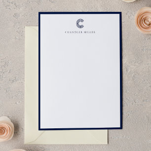 Modern Navy Blue Border Custom Stationery Vertical Note Card
