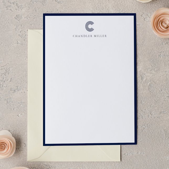 Modern Navy Blue Border Custom Stationery Vertical Note Card (Creator Uploaded)