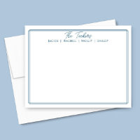 Modern Navy Blue Border Family Name Stationery