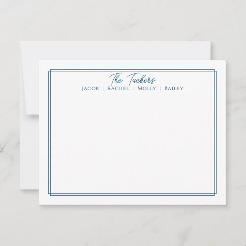 Modern Navy Blue Border Family Name Stationery Note Card