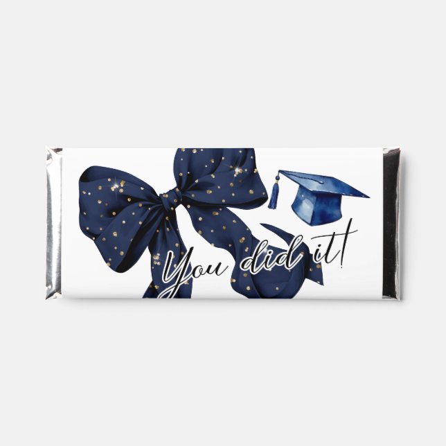 Modern Navy Blue Bow Hershey Bar Favors (Front)