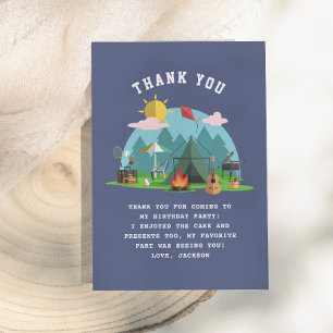 Modern Navy Blue Boy Camp Out Birthday Party Thank You Card