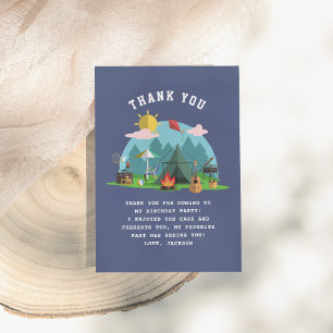 Modern Navy Blue Boy Camp Out Birthday Party Thank You Card