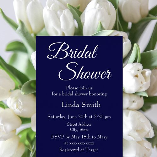 Modern Navy Blue Bridal Shower Foil Invitation