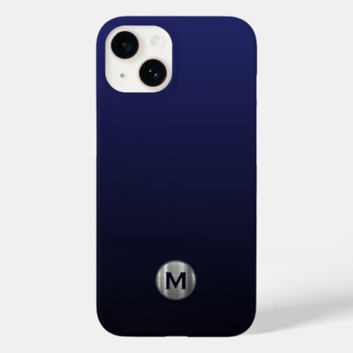 Modern Navy Blue Brushed Silver Monogram Case_Mate iPhone 14 Case