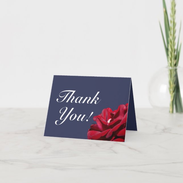 Modern Navy Blue Burgundy Floral Thank You Wedding Card (Front)