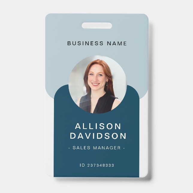 Modern Navy Blue Business Employee Photo ID Badge (Front)