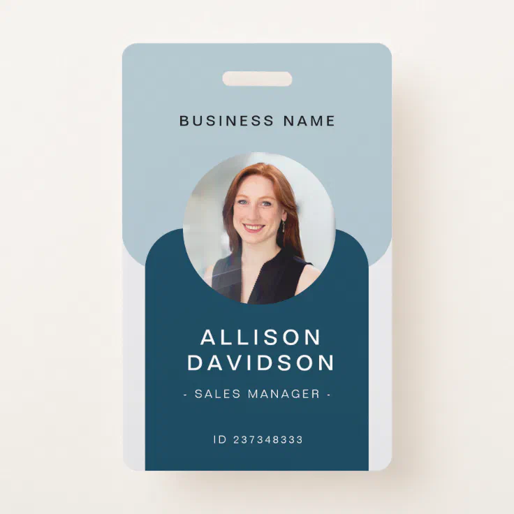 Modern Navy Blue Business Employee Photo ID Badge | Zazzle