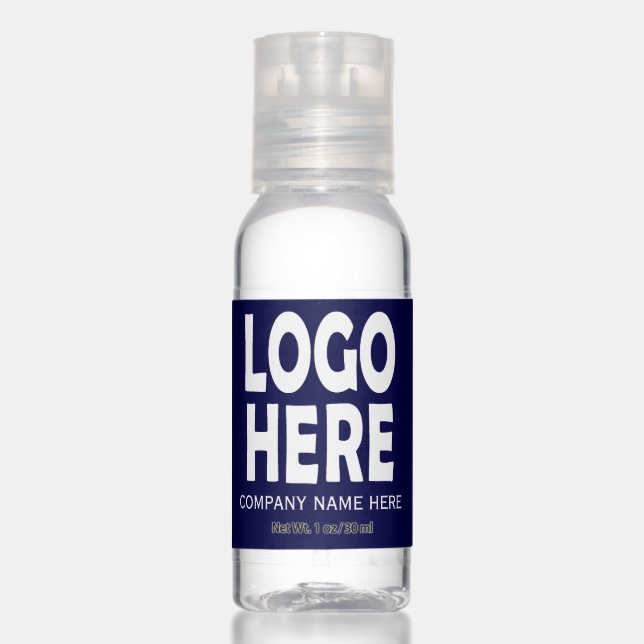 Modern navy blue business logo promotional hand sanitizer (Front)