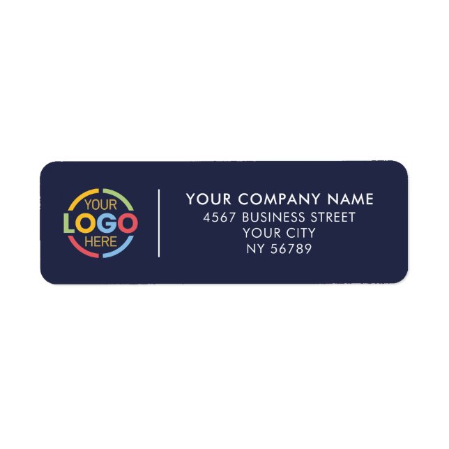 Modern Navy Blue Business Logo Return Address Label (Front)